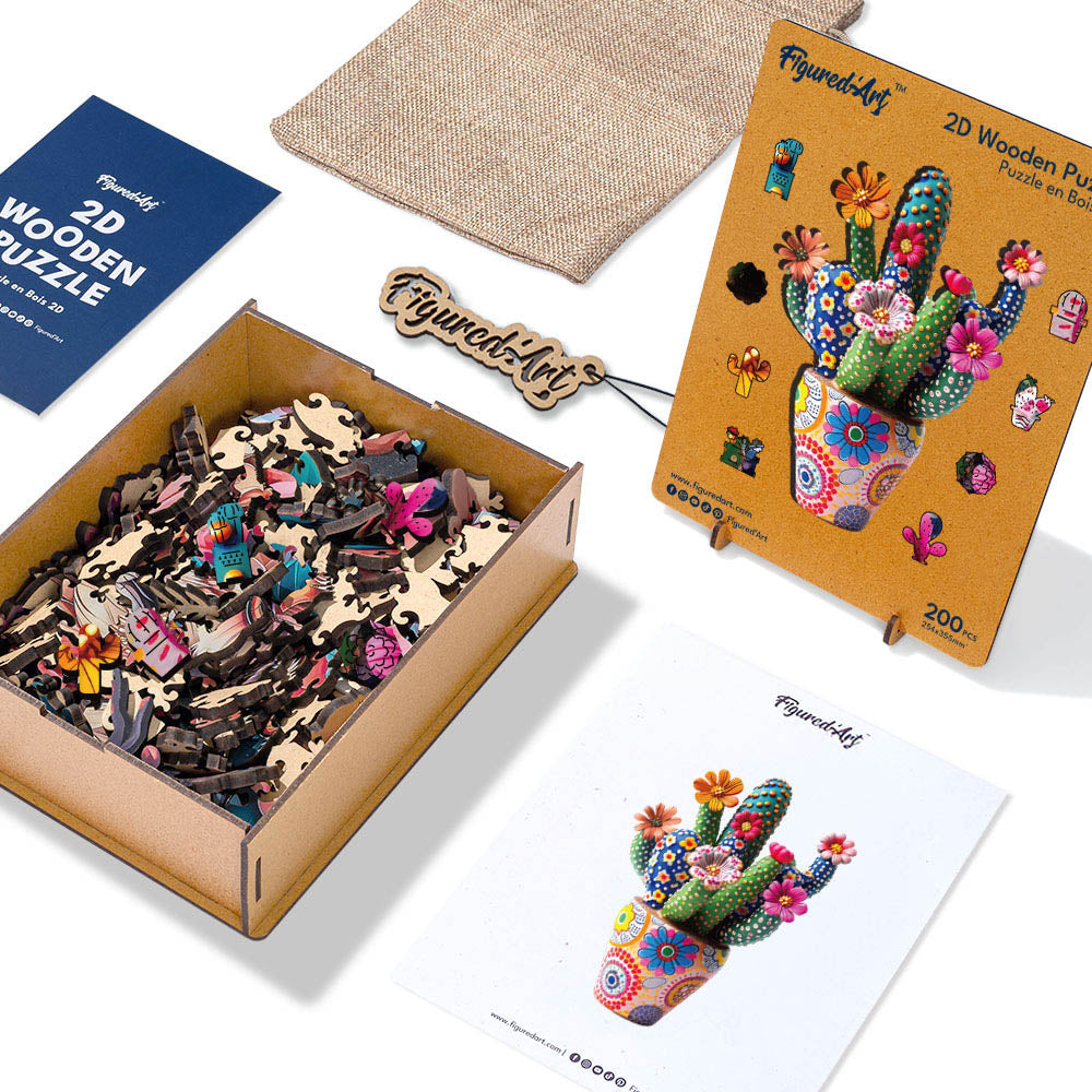 Wooden Puzzle - Flowering Cactus in Pot