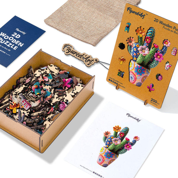 Wooden Puzzle - Flowering Cactus in Pot
