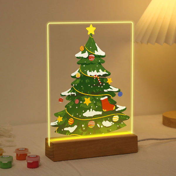 LED Light Display Base Wooden Paint by numbers 6"x8"- Evergreen Christmas Tree