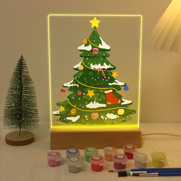 LED Light Display Base Wooden Paint by numbers 6"x8"- Evergreen Christmas Tree