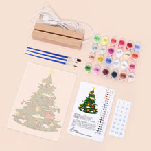 Load image into Gallery viewer, LED Light Display Base Wooden Paint by numbers 6"x8"- Evergreen Christmas Tree