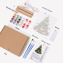 Load image into Gallery viewer, LED Light Display Base Wooden Paint by numbers 6"x8"- Evergreen Christmas Tree