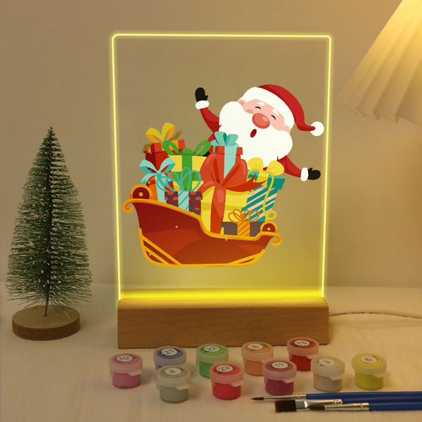 LED Light Display Base Wooden Paint by numbers 6"x8"- Santa Claus 01