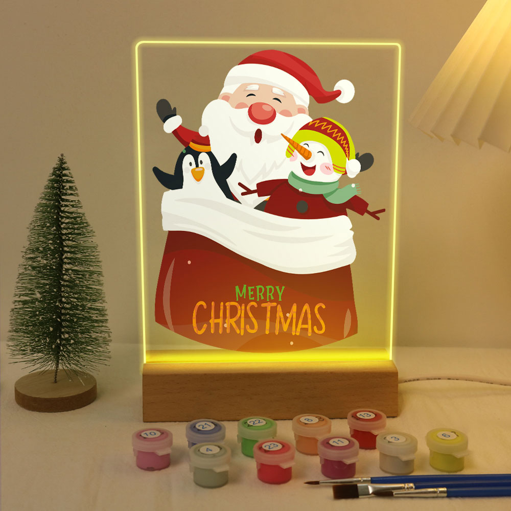LED Light Display Base Wooden Paint by numbers 6"x8"- Santa Claus 02