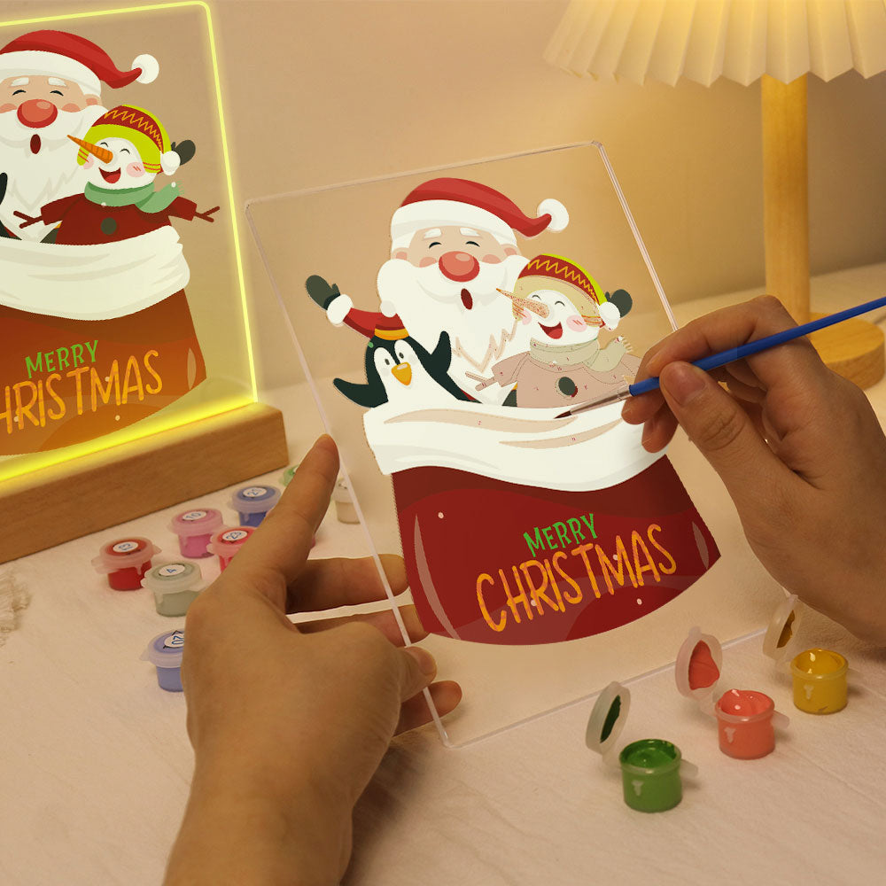 LED Light Display Base Wooden Paint by numbers 6"x8"- Santa Claus 02