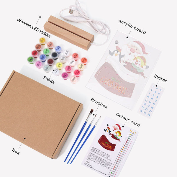 LED Light Display Base Wooden Paint by numbers 6"x8"- Santa Claus 02