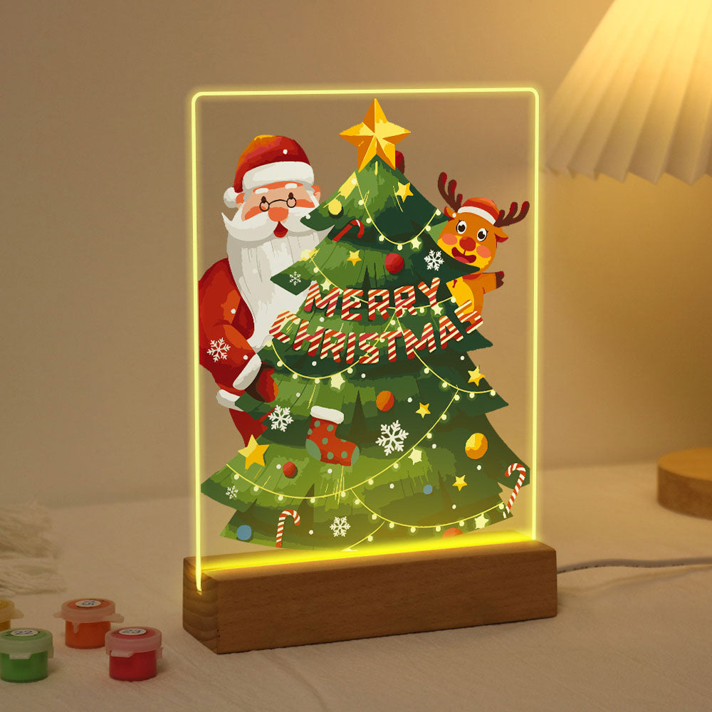 LED Light Display Base Wooden Paint by numbers 6"x8"- Santa Claus 03