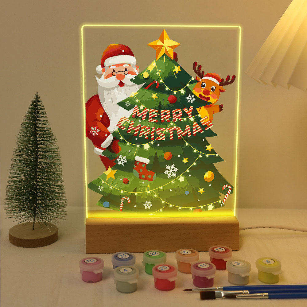 LED Light Display Base Wooden Paint by numbers 6"x8"- Santa Claus 03