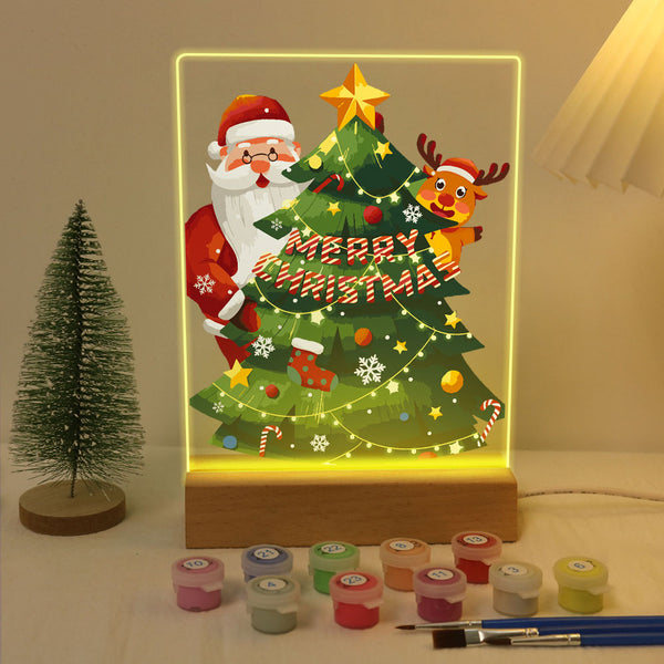 LED Light Display Base Wooden Paint by numbers 6"x8"- Santa Claus 03