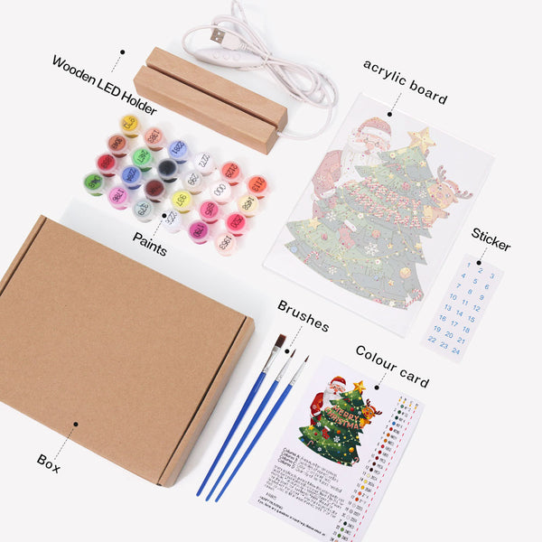 LED Light Display Base Wooden Paint by numbers 6"x8"- Santa Claus 03