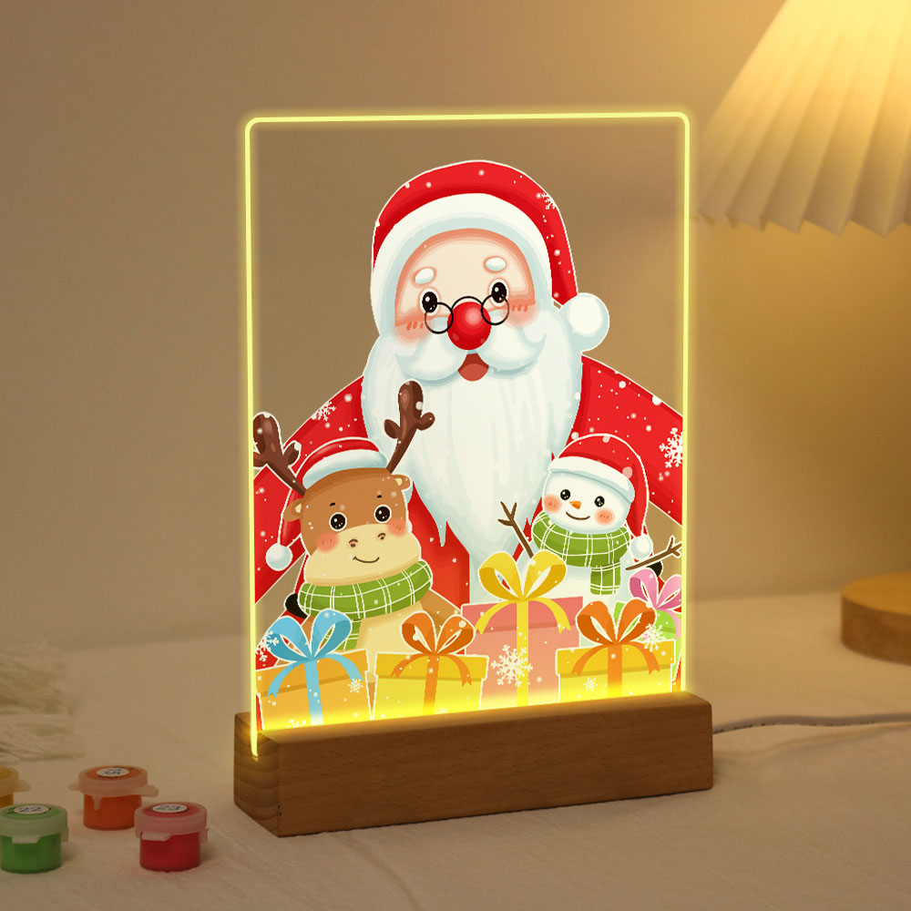 LED Light Display Base Wooden Paint by numbers 6"x8"- Santa Claus 04
