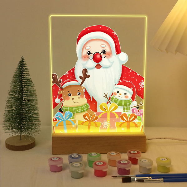LED Light Display Base Wooden Paint by numbers 6"x8"- Santa Claus 04