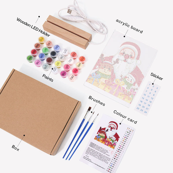 LED Light Display Base Wooden Paint by numbers 6"x8"- Santa Claus 04