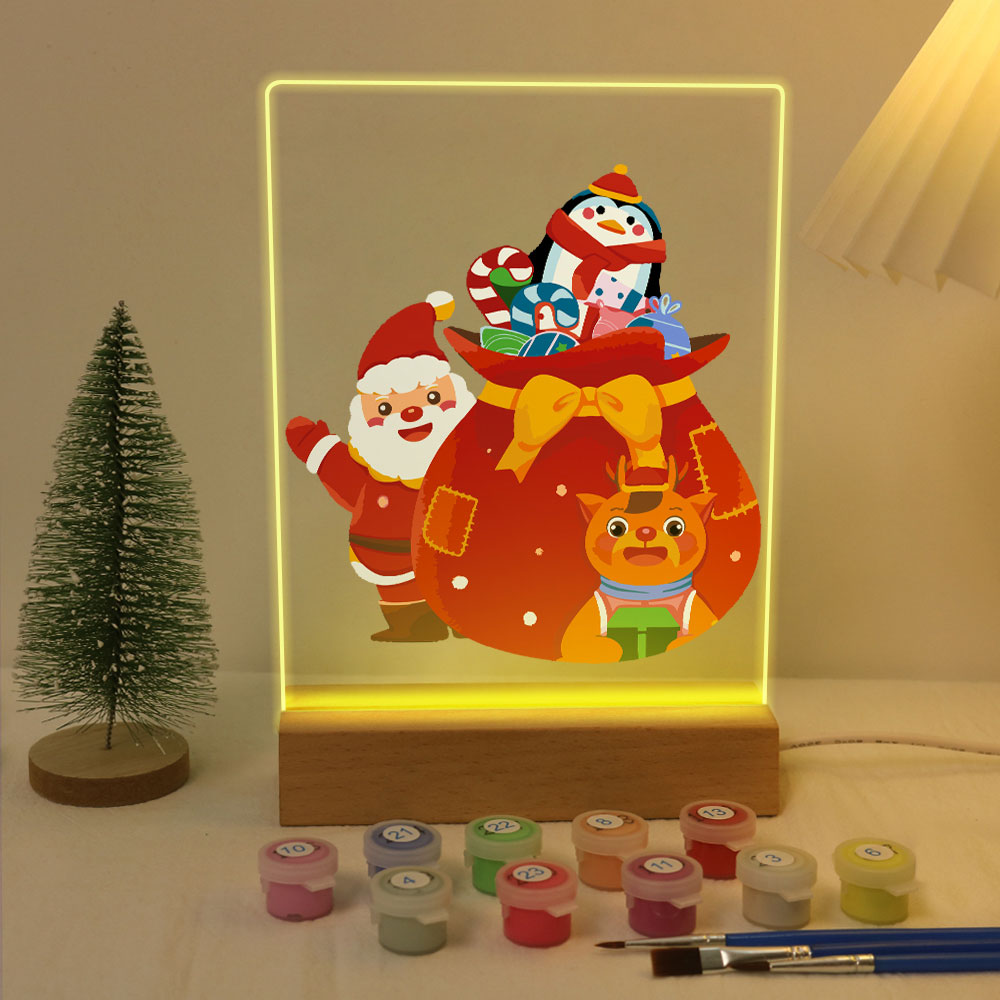 LED Light Display Base Wooden Paint by numbers 6"x8"- Santa Claus 05