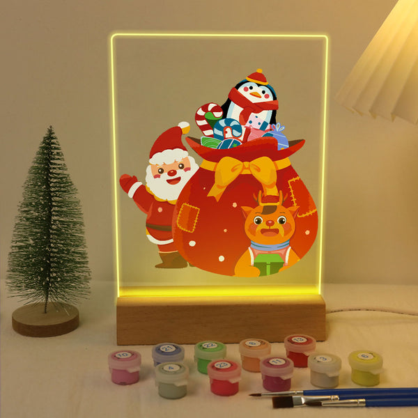 LED Light Display Base Wooden Paint by numbers 6"x8"- Santa Claus 05