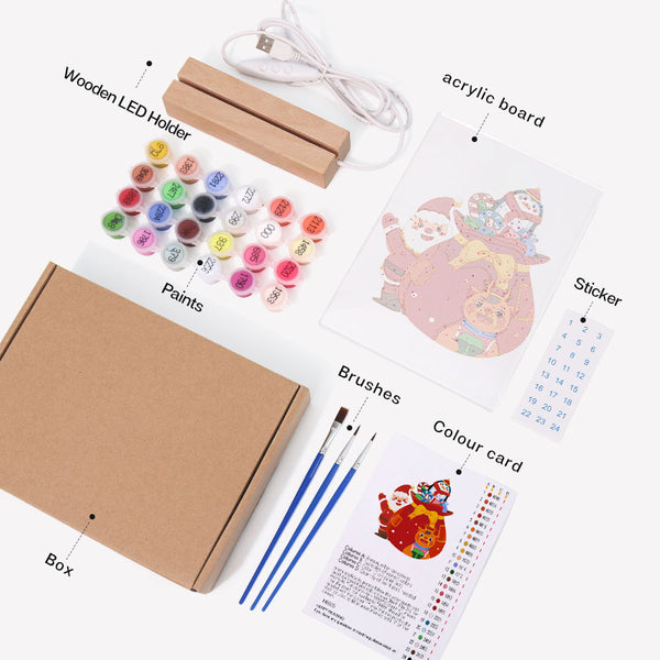 LED Light Display Base Wooden Paint by numbers 6"x8"- Santa Claus 05