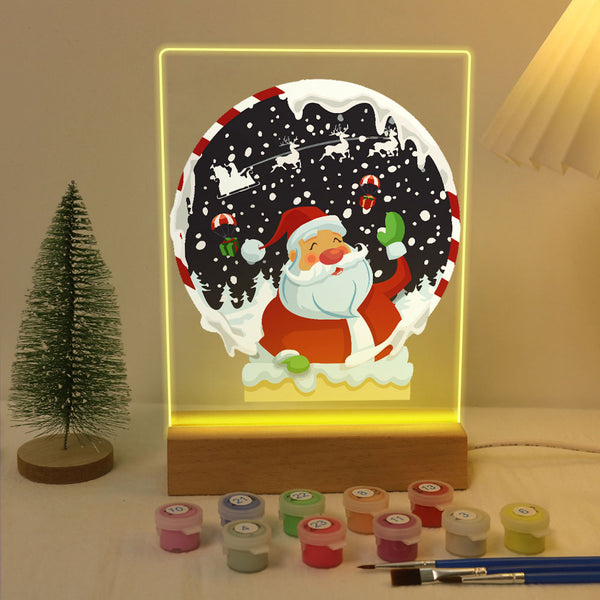 LED Light Display Base Wooden Paint by numbers 6"x8"- Santa Claus 06