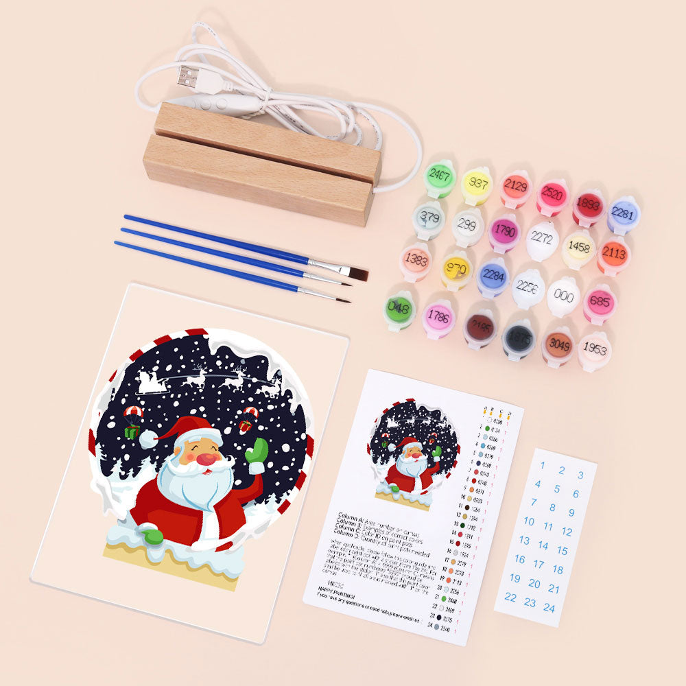LED Light Display Base Wooden Paint by numbers 6"x8"- Santa Claus 06
