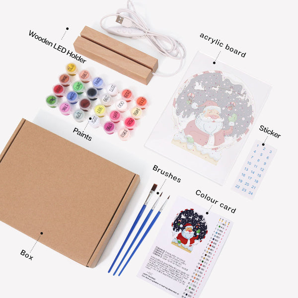 LED Light Display Base Wooden Paint by numbers 6"x8"- Santa Claus 06