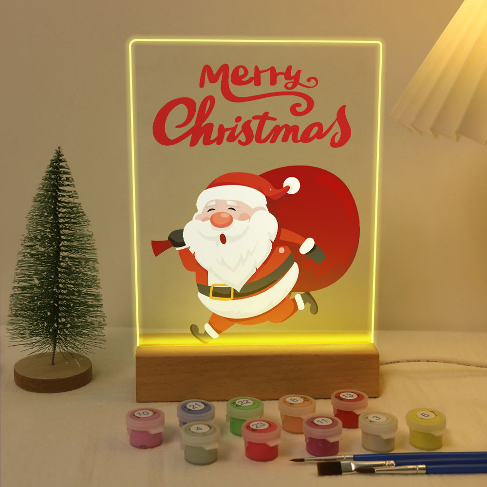 LED Light Display Base Wooden Paint by numbers 6"x8"- Santa Claus 07