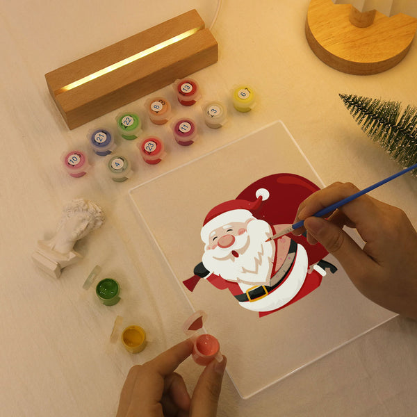 LED Light Display Base Wooden Paint by numbers 6"x8"- Santa Claus 07