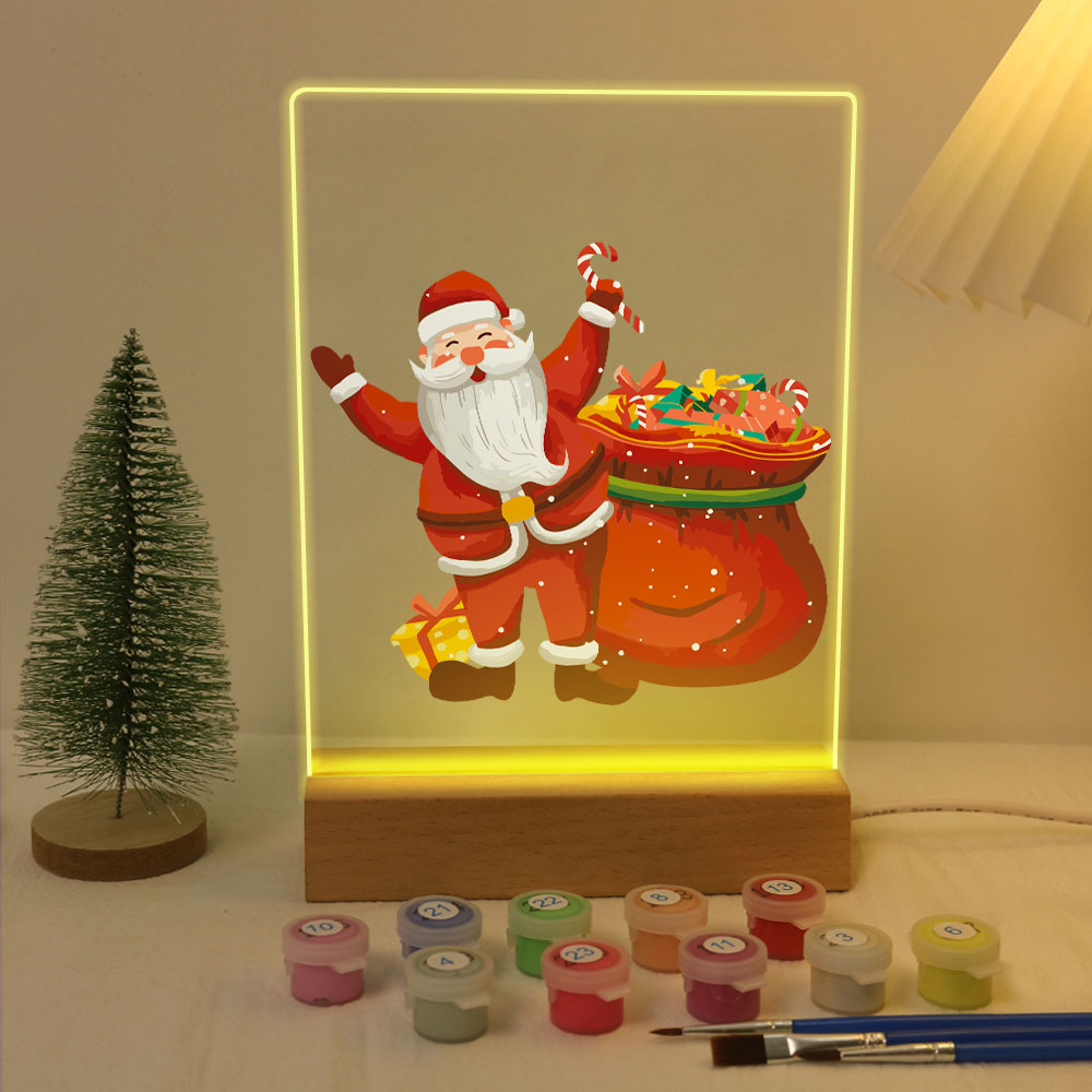 LED Light Display Base Wooden Paint by numbers 6"x8"- Santa Claus 08