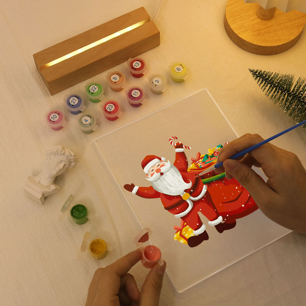 LED Light Display Base Wooden Paint by numbers 6"x8"- Santa Claus 08