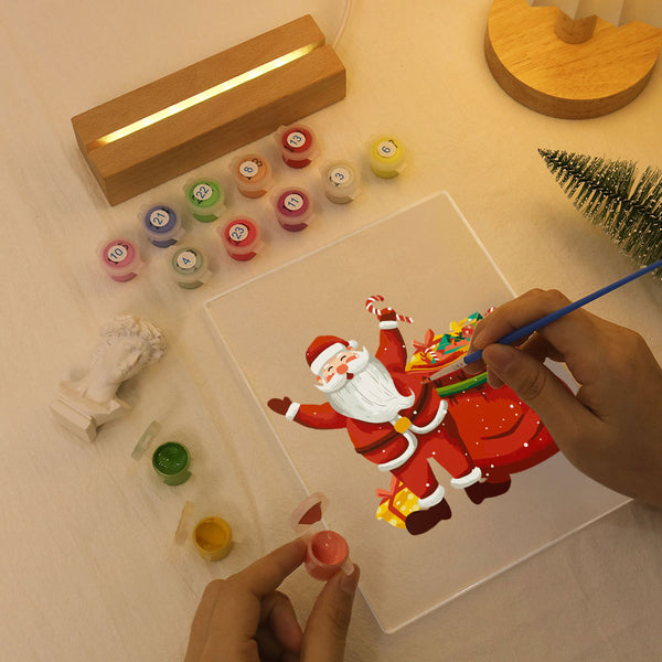LED Light Display Base Wooden Paint by numbers 6"x8"- Santa Claus 08