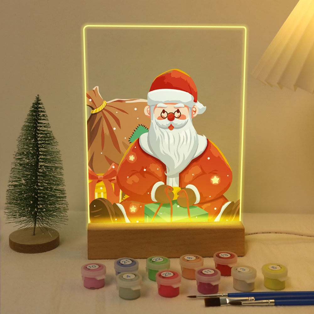 LED Light Display Base Wooden Paint by numbers 6"x8"- Santa Claus 09