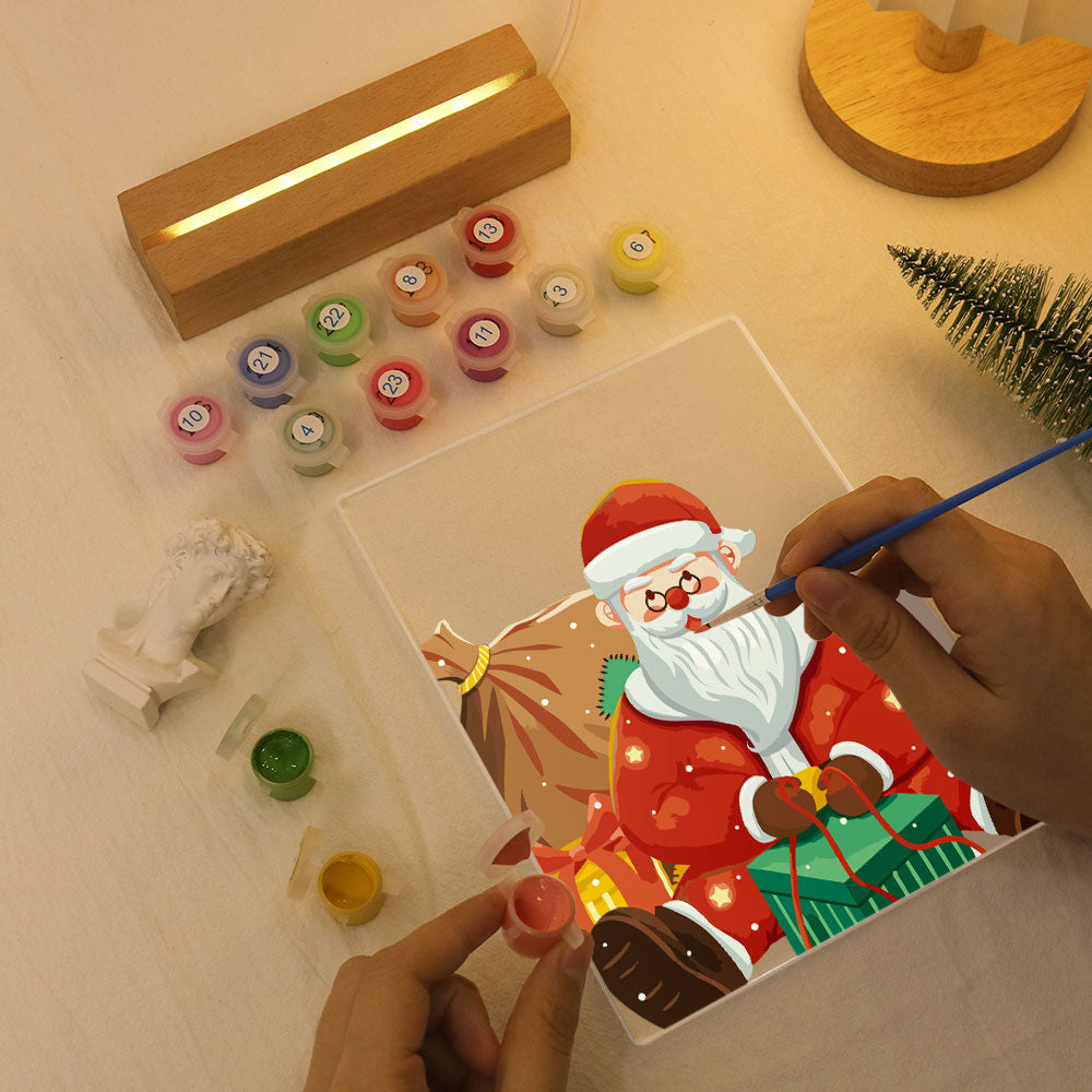LED Light Display Base Wooden Paint by numbers 6"x8"- Santa Claus 09
