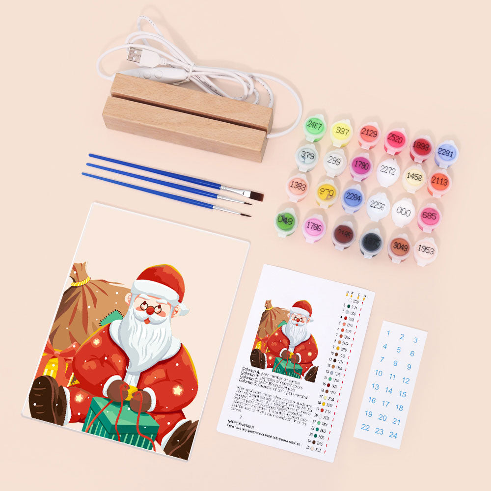 LED Light Display Base Wooden Paint by numbers 6"x8"- Santa Claus 09