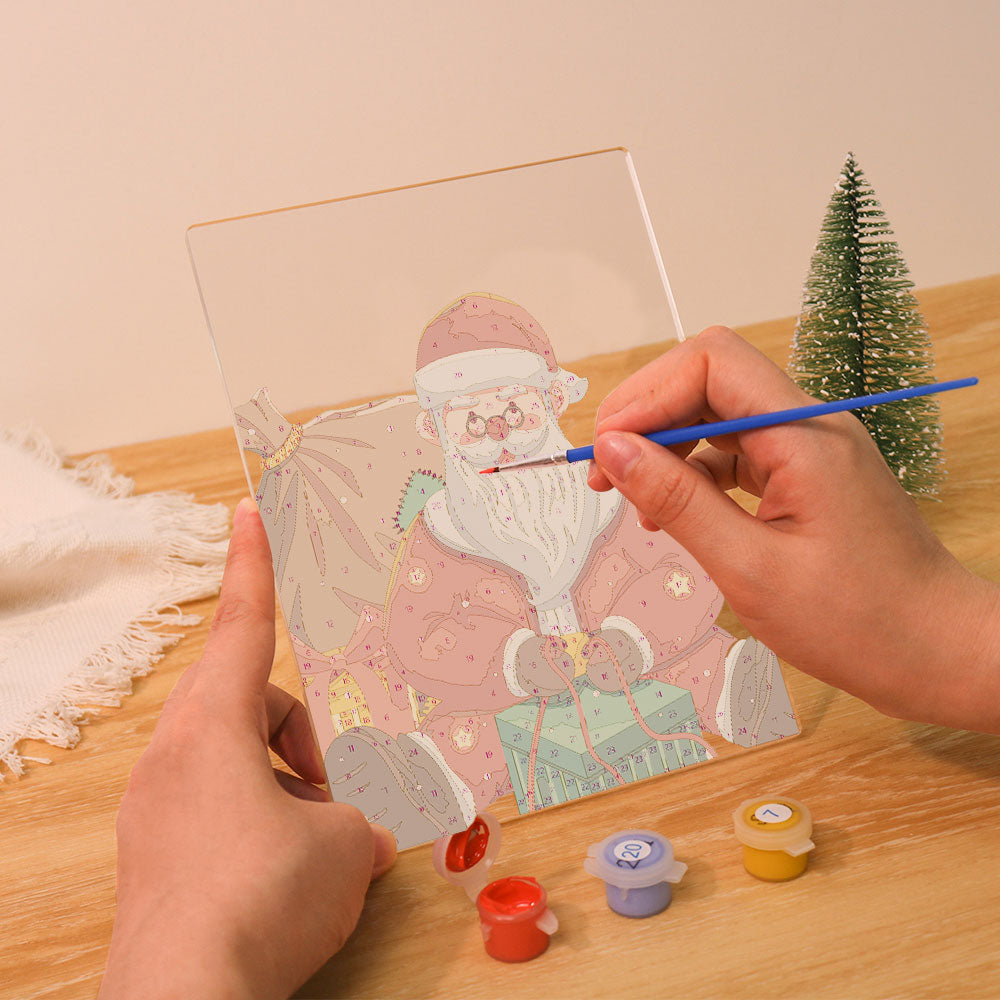 LED Light Display Base Wooden Paint by numbers 6"x8"- Santa Claus 09