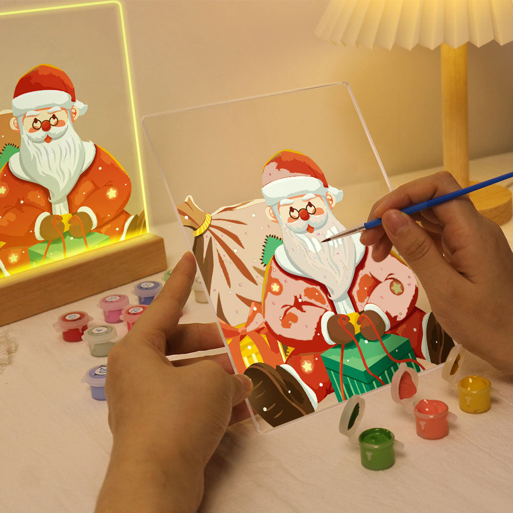 LED Light Display Base Wooden Paint by numbers 6"x8"- Santa Claus 09