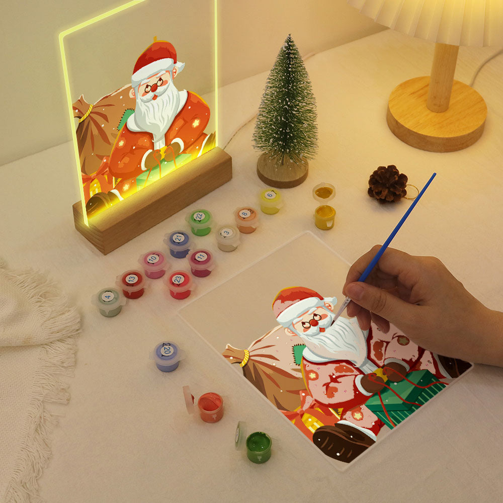 LED Light Display Base Wooden Paint by numbers 6"x8"- Santa Claus 09