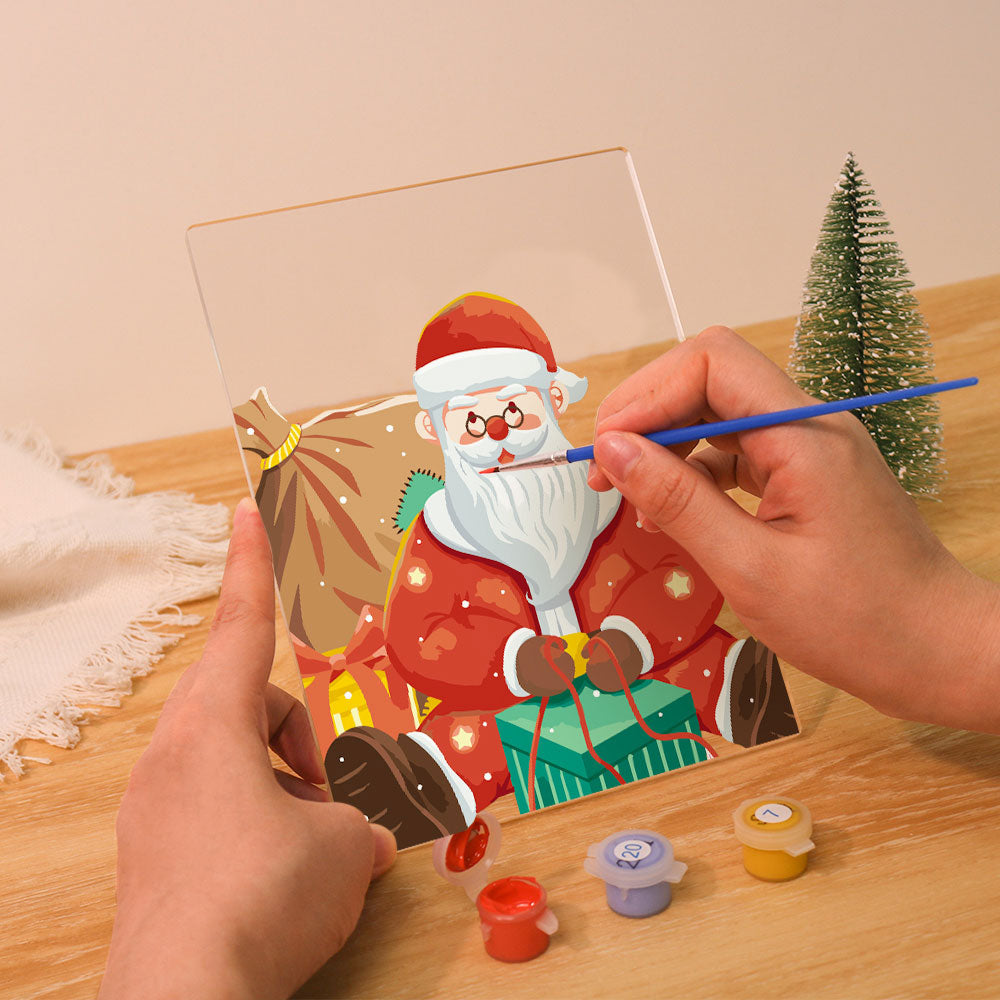 LED Light Display Base Wooden Paint by numbers 6"x8"- Santa Claus 09