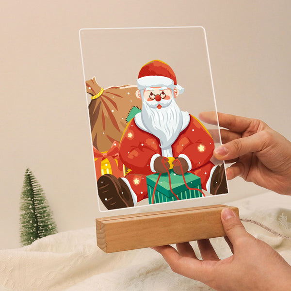 LED Light Display Base Wooden Paint by numbers 6"x8"- Santa Claus 09