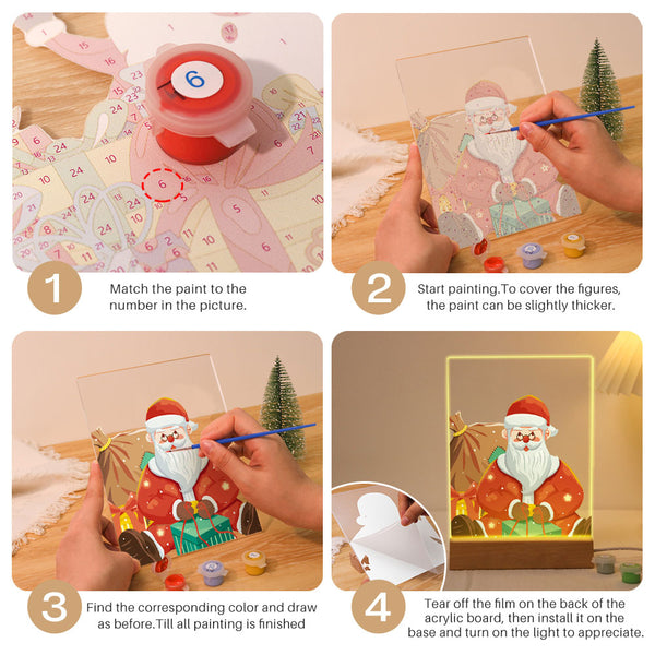 LED Light Display Base Wooden Paint by numbers 6"x8"- Santa Claus 09