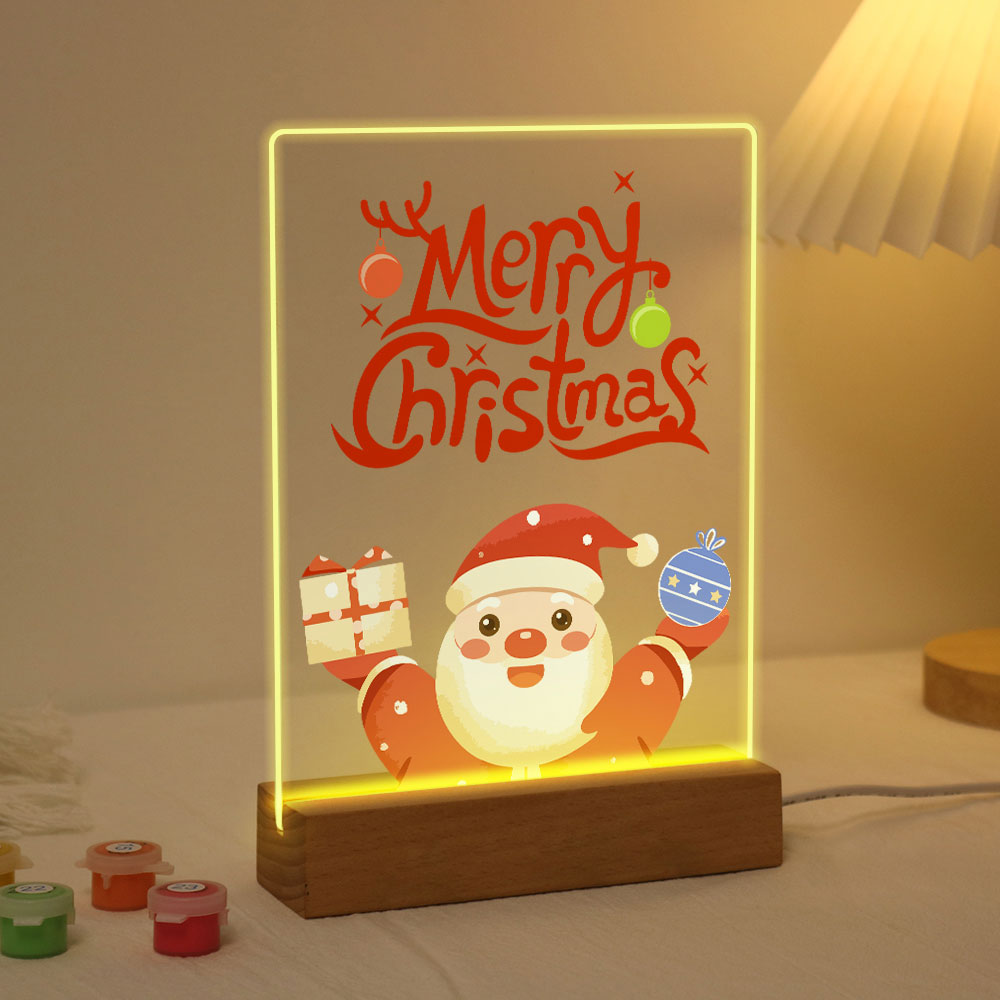 LED Light Display Base Wooden Paint by numbers 6"x8"- Santa Claus 10