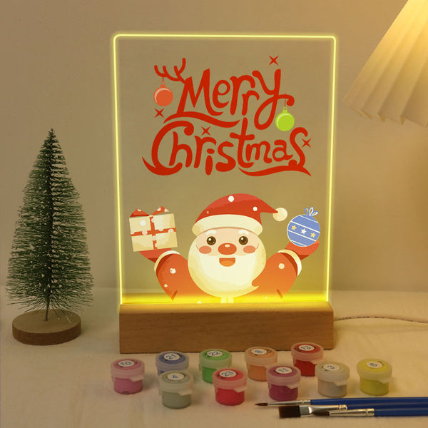 LED Light Display Base Wooden Paint by numbers 6"x8"- Santa Claus 10