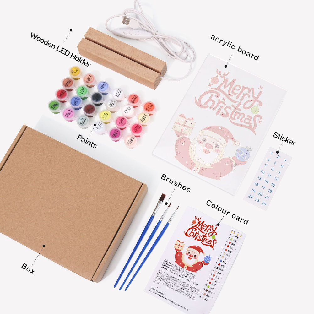 LED Light Display Base Wooden Paint by numbers 6"x8"- Santa Claus 10