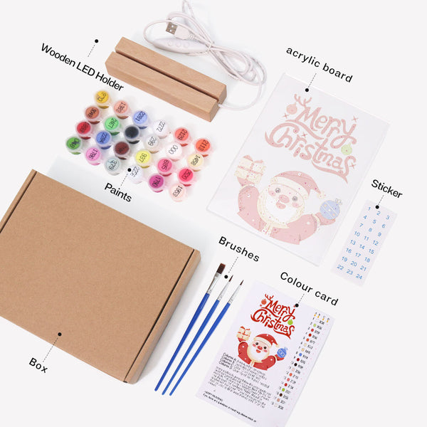 LED Light Display Base Wooden Paint by numbers 6"x8"- Santa Claus 10