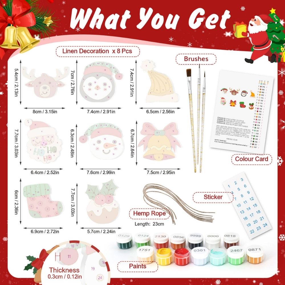 Paint by Numbers Christmas Ornaments - Reindeer Santa Stocking Kit