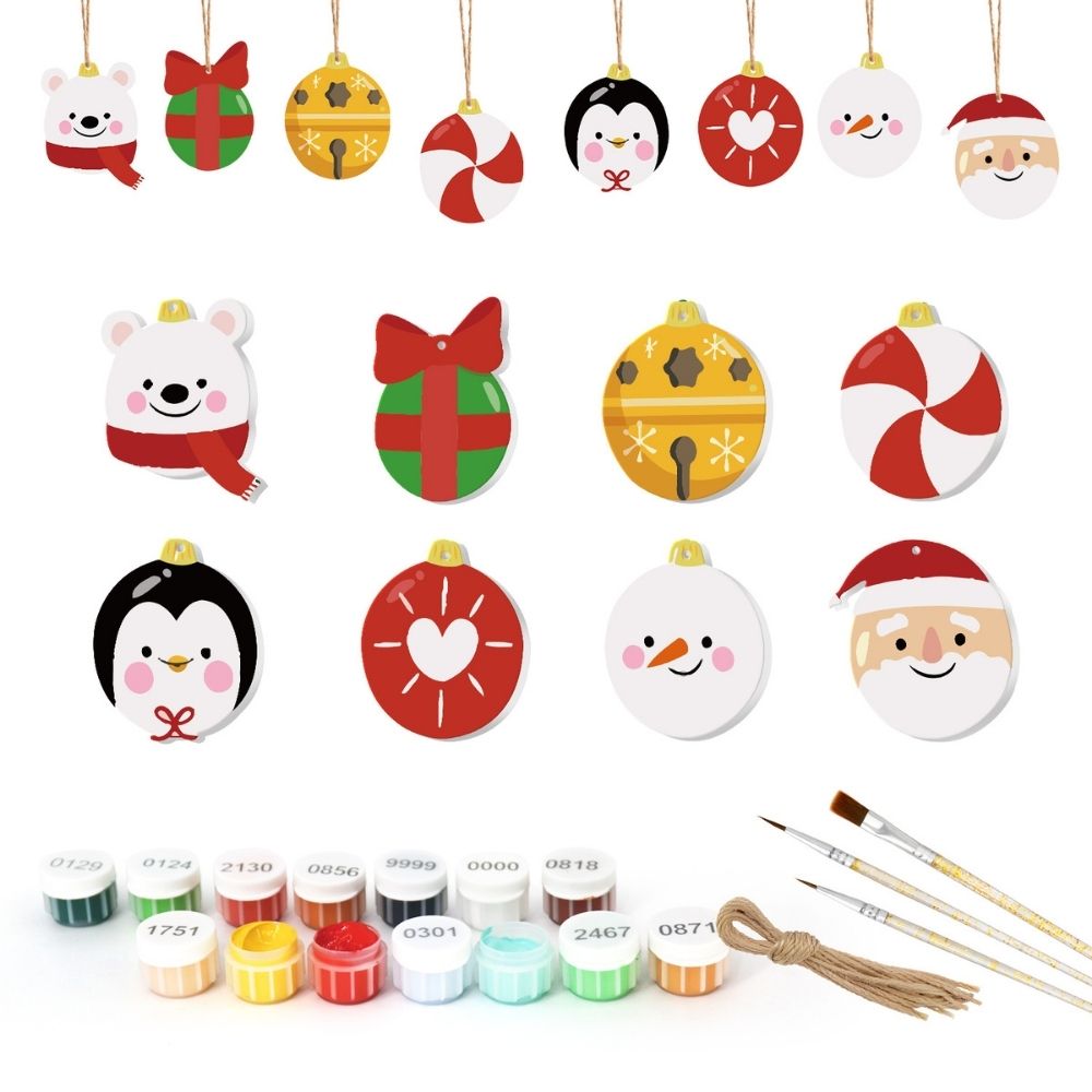 Paint by Numbers Christmas Ornaments - Polar Bear Penguin Santa Kit