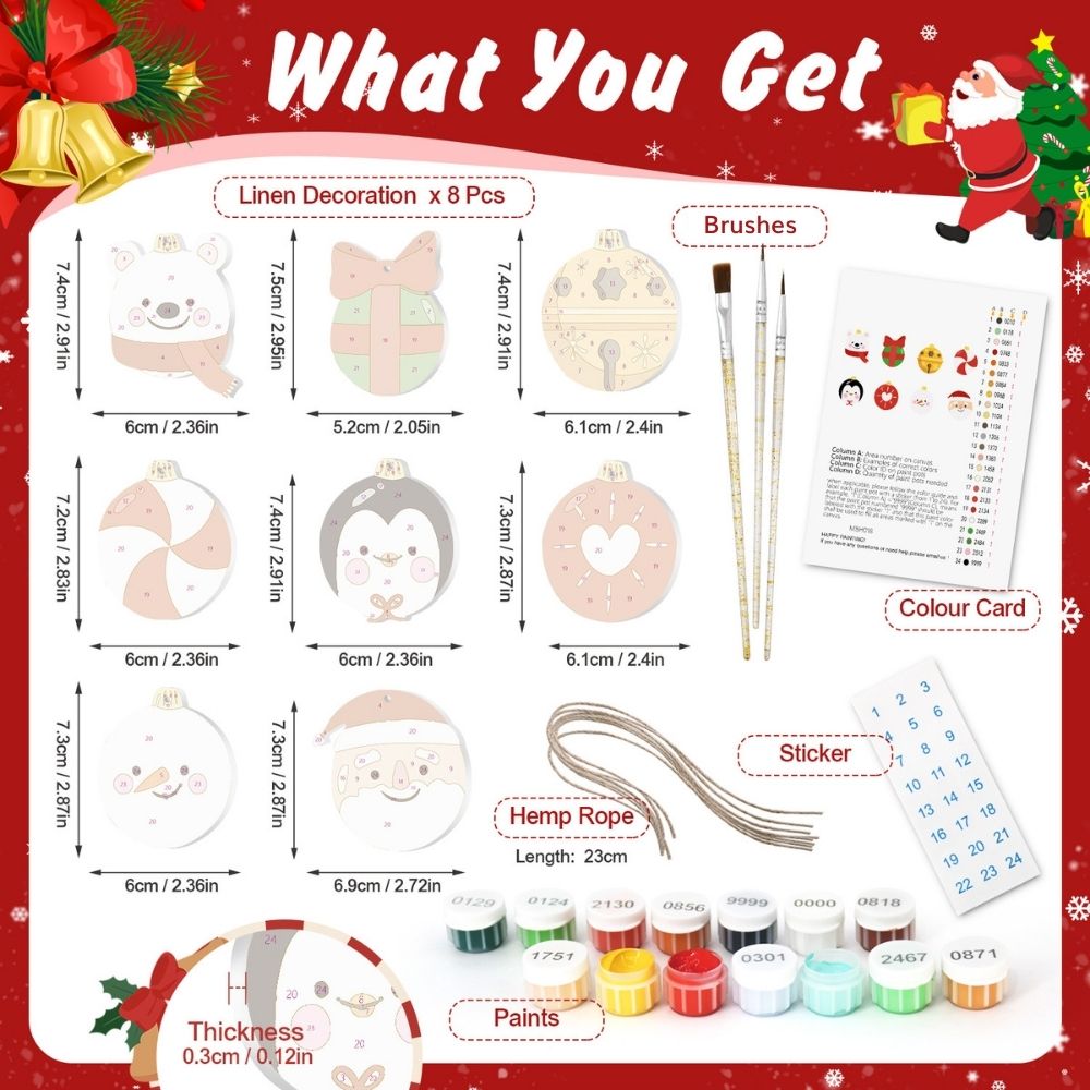 Paint by Numbers Christmas Ornaments - Polar Bear Penguin Santa Kit
