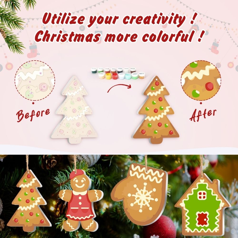 Paint by Numbers Christmas Ornaments - Gingerbread Treats & Snowflakes Kit