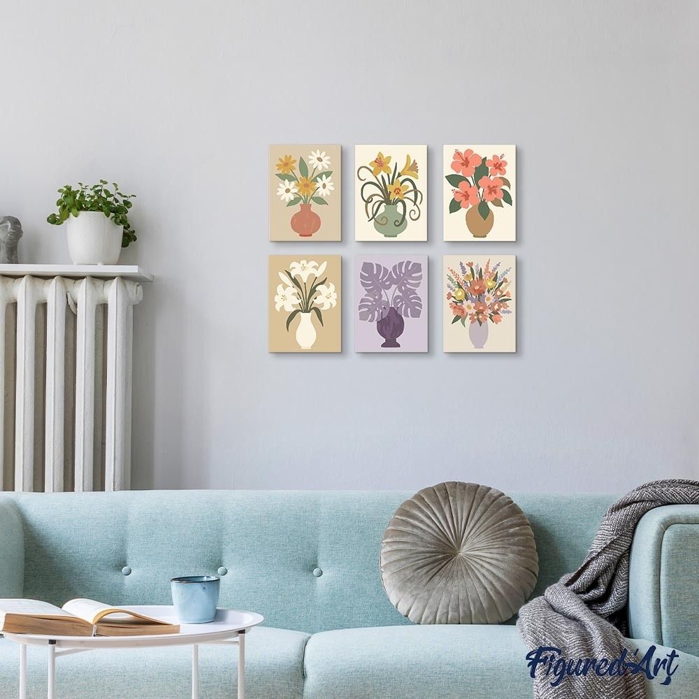Mini Paint by numbers 6"x8" (6 pieces) - Floral Vases