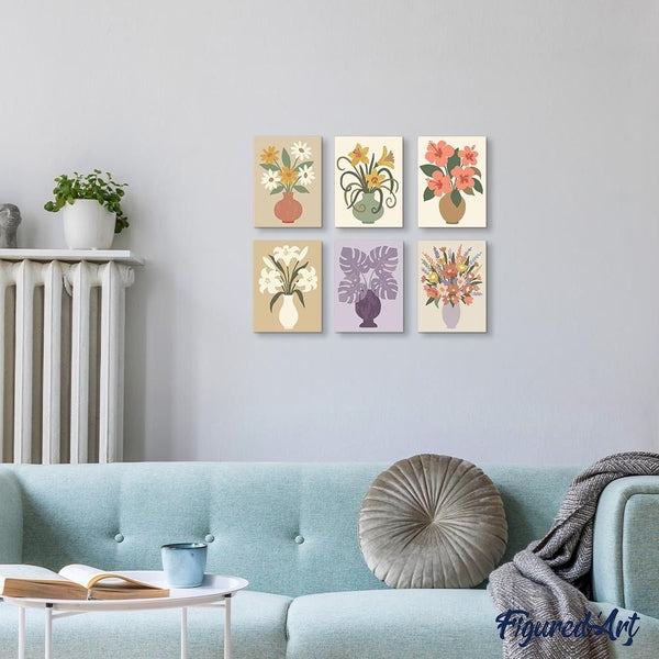 Mini Paint by numbers 6"x8" (6 pieces) - Floral Vases