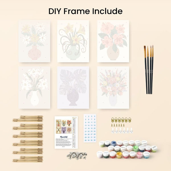 Mini Paint by numbers 6"x8" (6 pieces) - Floral Vases