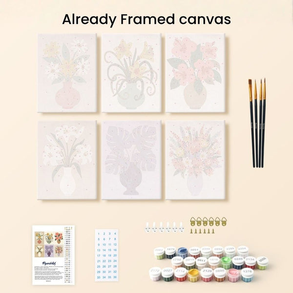 Mini Paint by numbers 6"x8" (6 pieces) - Floral Vases
