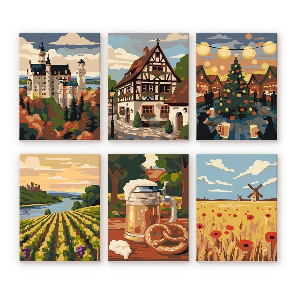 Mini Paint by numbers 6"x8" (6 pieces) - Hello Germany Figured'Art